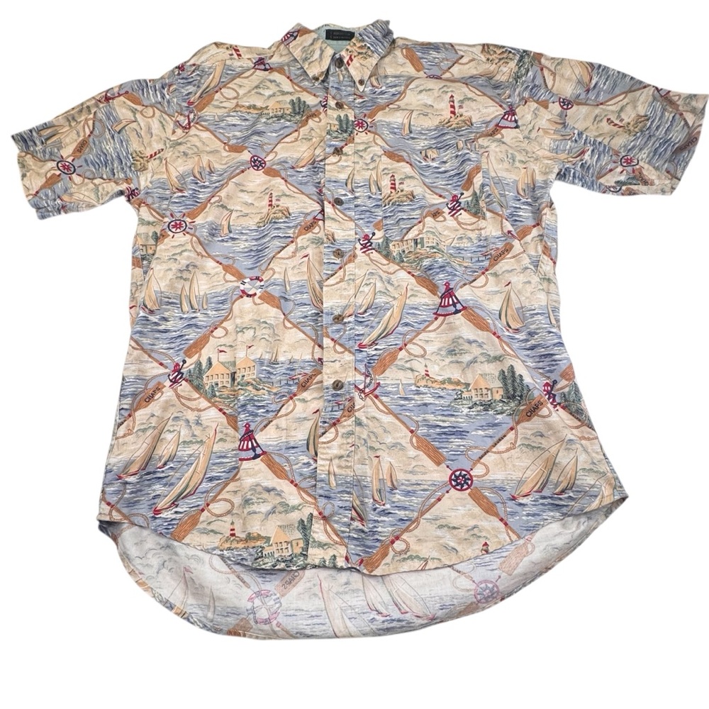 Vintage Chaps Ralph Lauren Shirt Men's Large Cotton Nautical Themed AOP Button